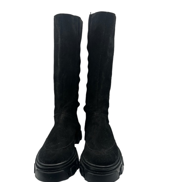 New Farm Rio Tall Boot Lug Chunky Sole Black Faux Suede - Picture 4 of 8